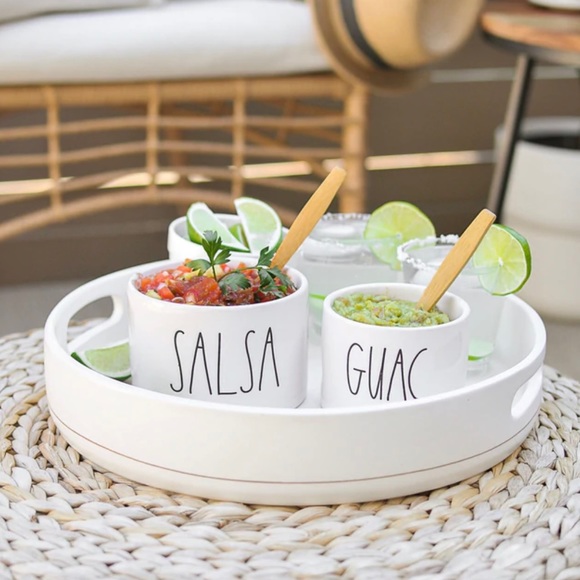 RAE DUNN ARTISAN GUAC and SALSA SET WITH 2 BAMBOO SPOONS - Picture 1 of 14